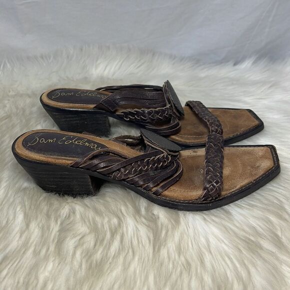Sam Edelman Brown Woven Leather Mules Sz 7.5 - Picture 4 of 6